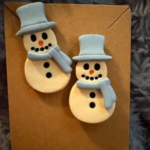 Cute Snowman Handmade Polymer Clay Earrings with Blue Accents